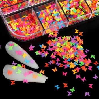 Fashionable Neon Butterfly Love Heart Nail Glitter Sequin