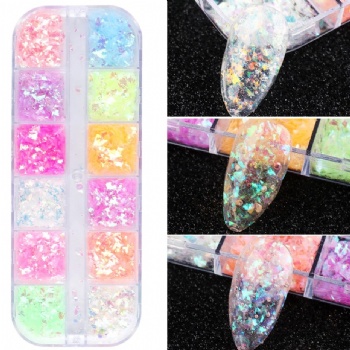 12-grid Pearl Rainbow Iridescent Nail Art Decoration Glitter Sequin