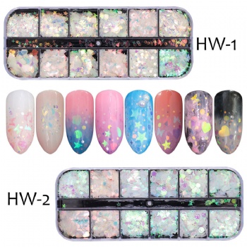 12-grid Pearl Rainbow Iridescent Nail Art Decoration Glitter Sequin