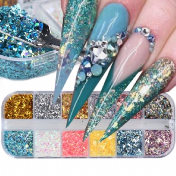 12-grid Pearl Rainbow Iridescent Nail Art Decoration Glitter Sequin