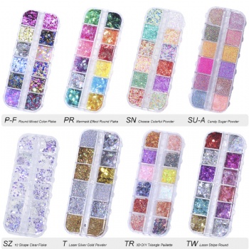 12-grid Pearl Rainbow Iridescent Nail Art Decoration Glitter Sequin