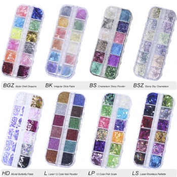 12-grid Pearl Rainbow Iridescent Nail Art Decoration Glitter Sequin