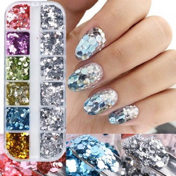 12-grid Mix size mix shape holographic laser Nail Art Decoration Glitter Sequin